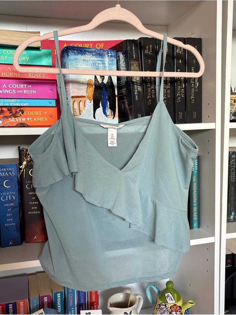 H&M Sage Green Ruffle Spaghetti Strap Cami